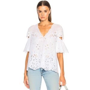 JONATHAN SIMKHAI V-Neck Scallop Cutout Embroidery‎ Top